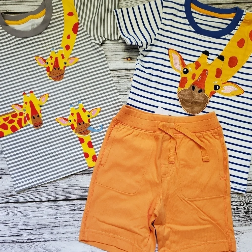 Boys Jungle Safari Summer Bundle Embroidered T-Shirts and Shorts Organic Cotton